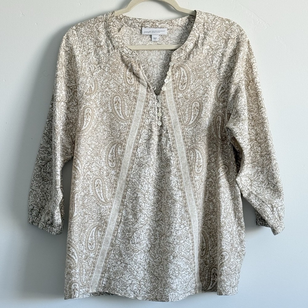 Jjill Pure Jill Organic Cotton Blouse Top Natural Lightweight Woman S Garden BBQ